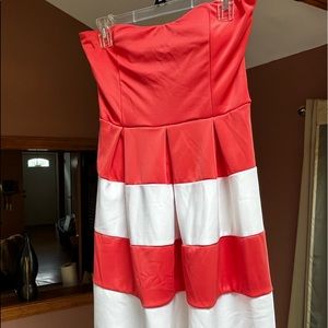 Coral and white stripped short dress